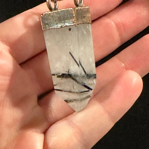 Black Tourmalinated Quartz Pendant Necklace